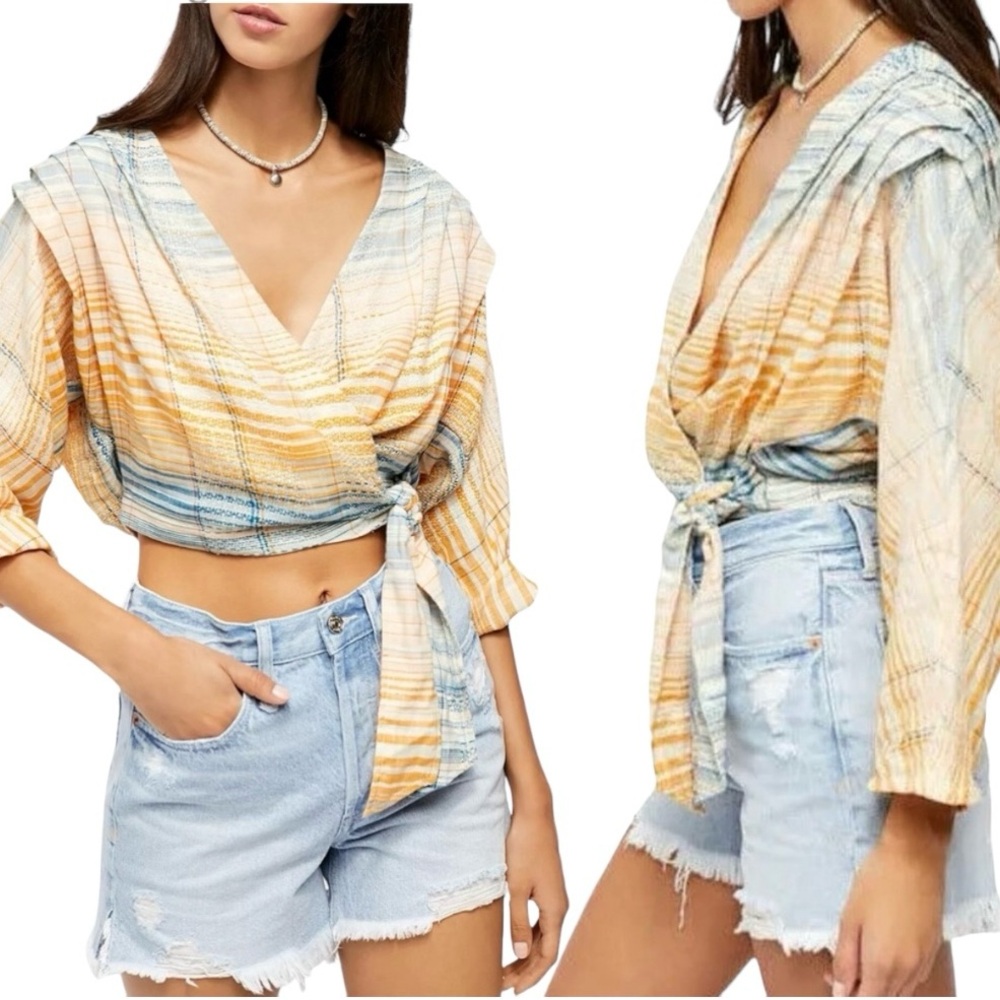 NWT Free People Maldives Wrap Top in Misty Combo. Sz M Ptp 24”
